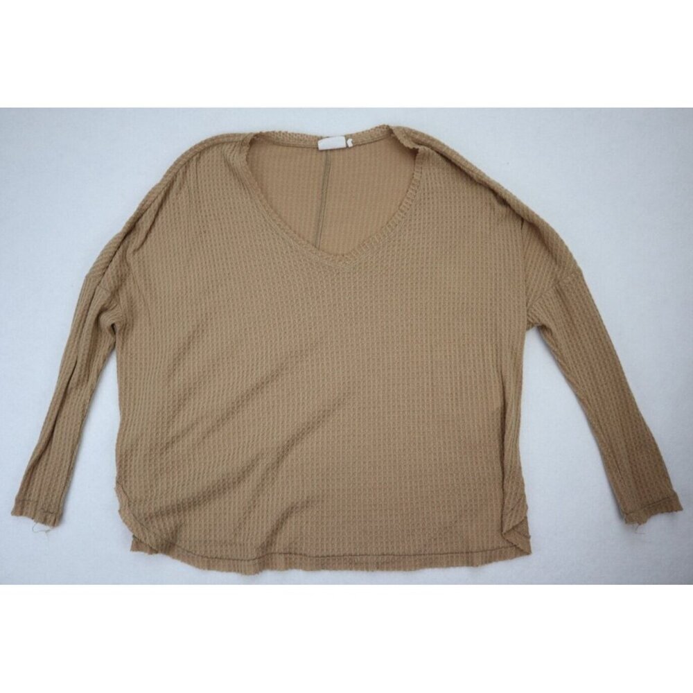 Out From Under Women's Top Size S Brown Waffle Knit Oversized Slouchy T-shirt